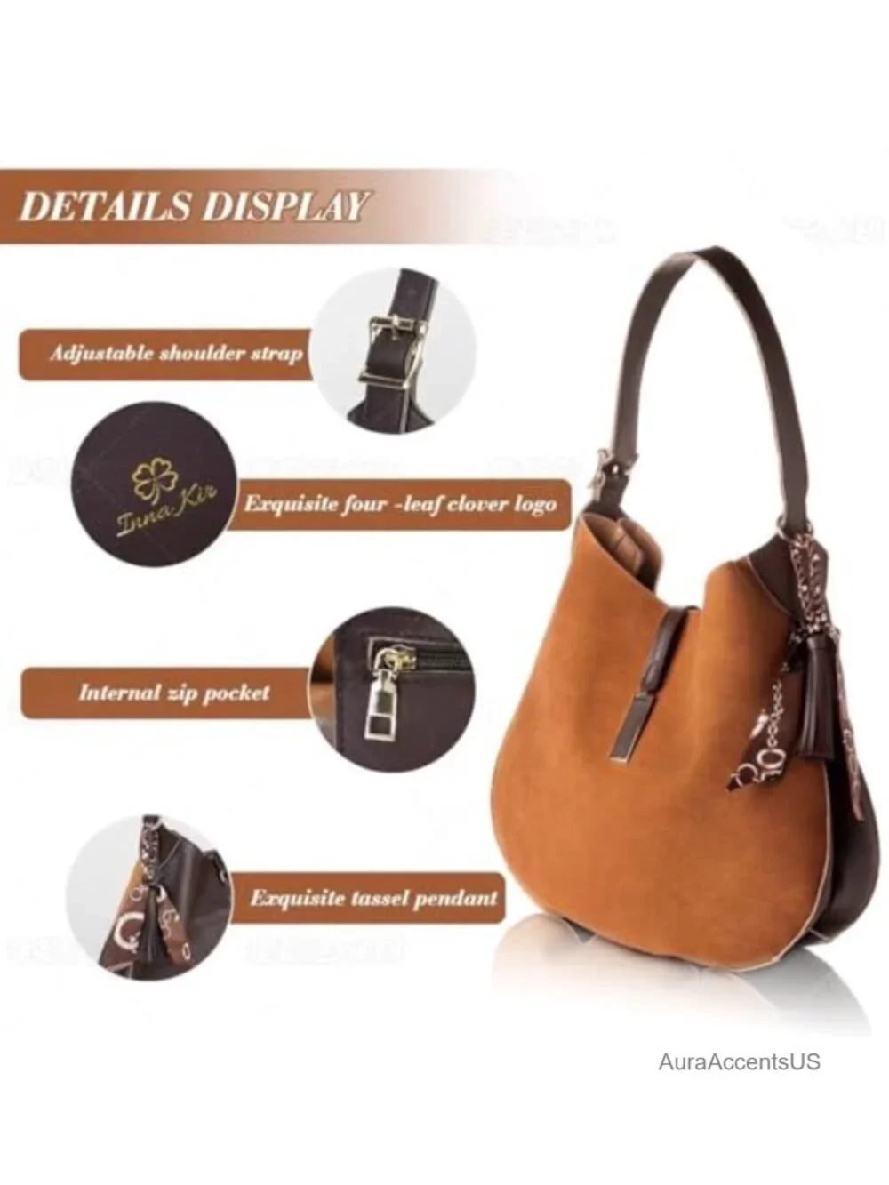 Women's Vegan Suede Hobo Shoulder Bag with Magnetic Closure
